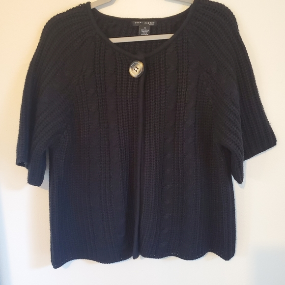 Coco+Capers Black Short Sleeve Cable knit Cardigan Sweater - Picture 1 of 6